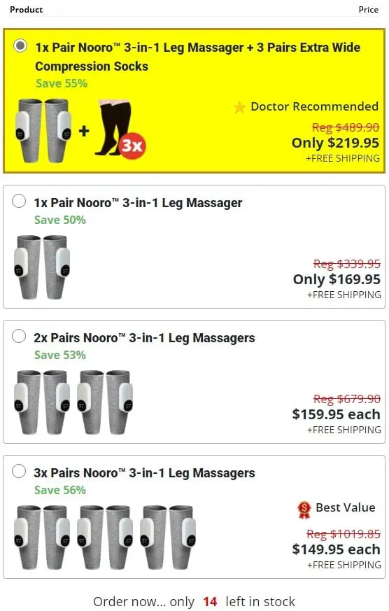 Nooro Leg Massager Pricing